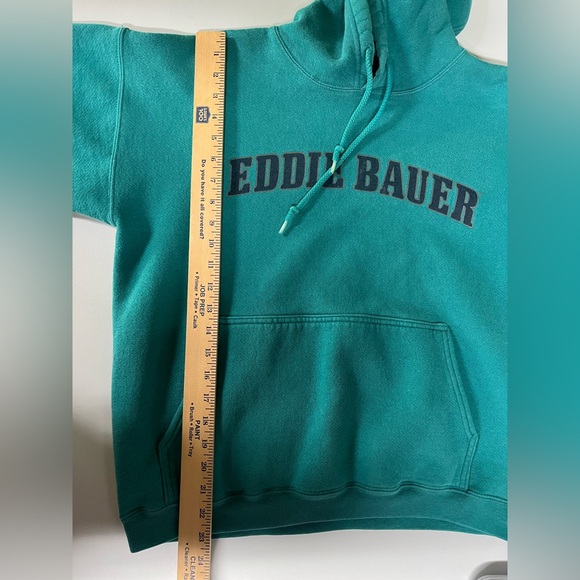 VTG Teal Hoodie Mens Small Eddie Bauer 90s Fleece Pullover Sweatshirt *Flaws* - Picture 7 of 8